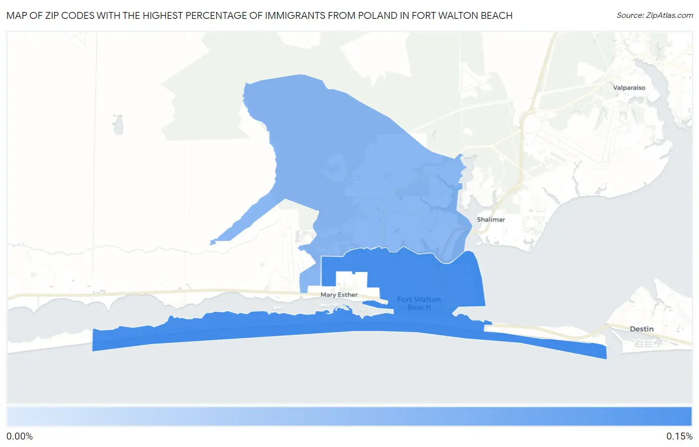 Zip Codes with the Highest Percentage of Immigrants from Poland in Fort Walton Beach Map
