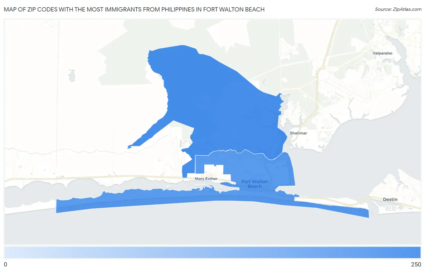 Zip Codes with the Most Immigrants from Philippines in Fort Walton Beach Map