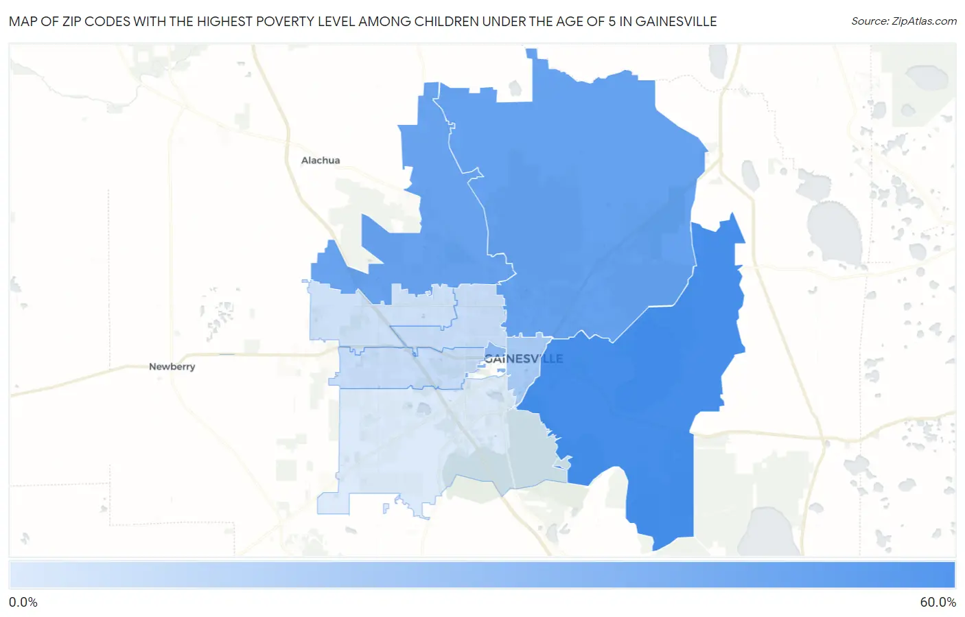Zip Codes with the Highest Poverty Level Among Children Under the Age of 5 in Gainesville Map