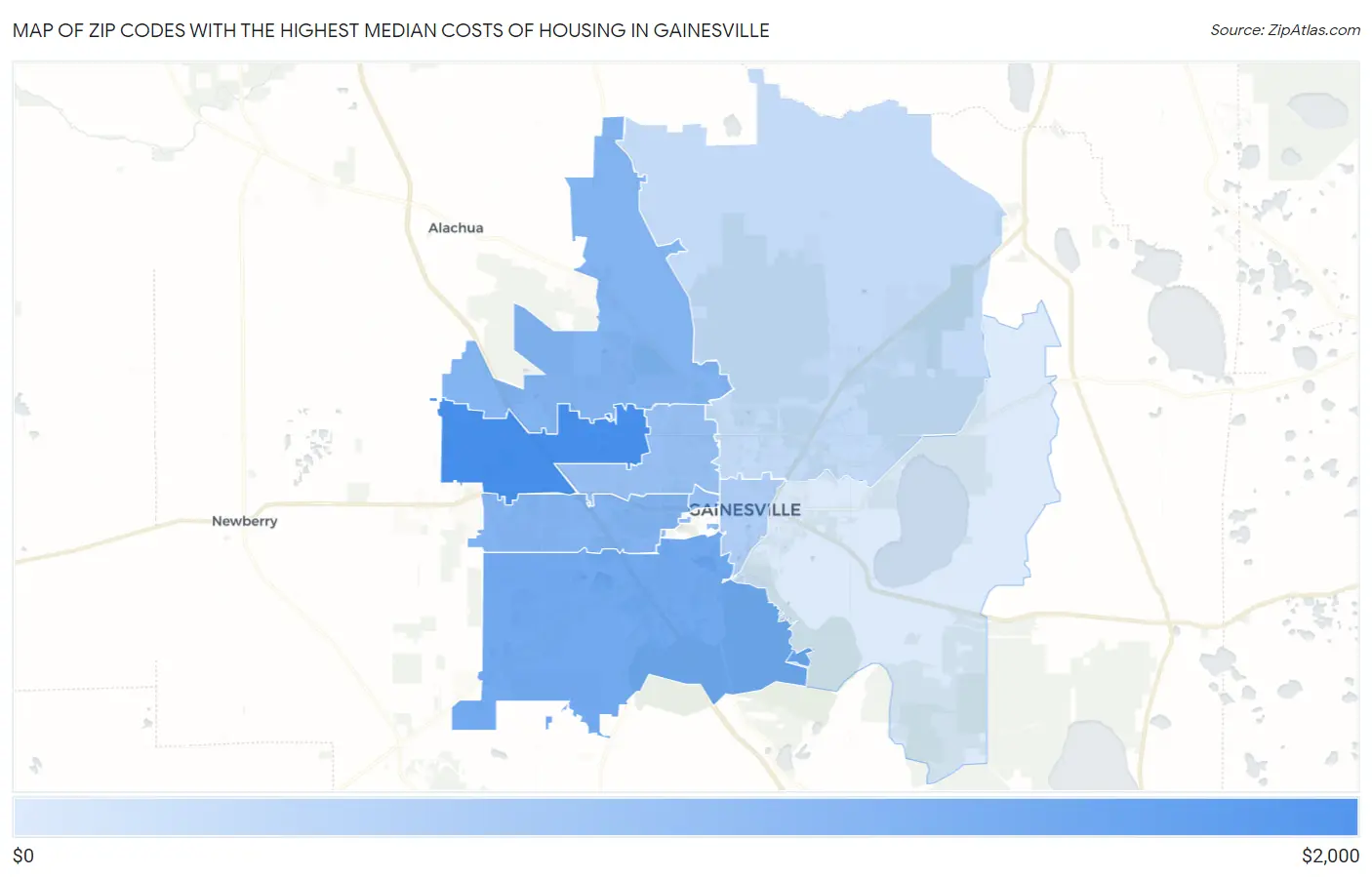 Zip Codes with the Highest Median Costs of Housing in Gainesville Map