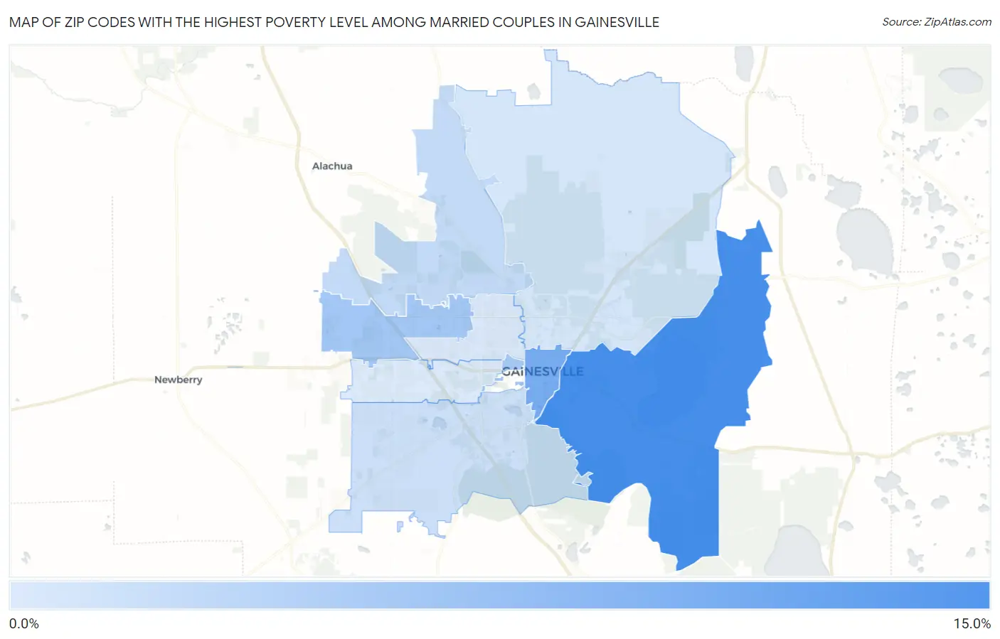 Zip Codes with the Highest Poverty Level Among Married Couples in Gainesville Map