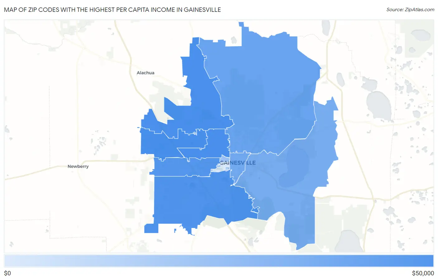 Zip Codes with the Highest Per Capita Income in Gainesville Map