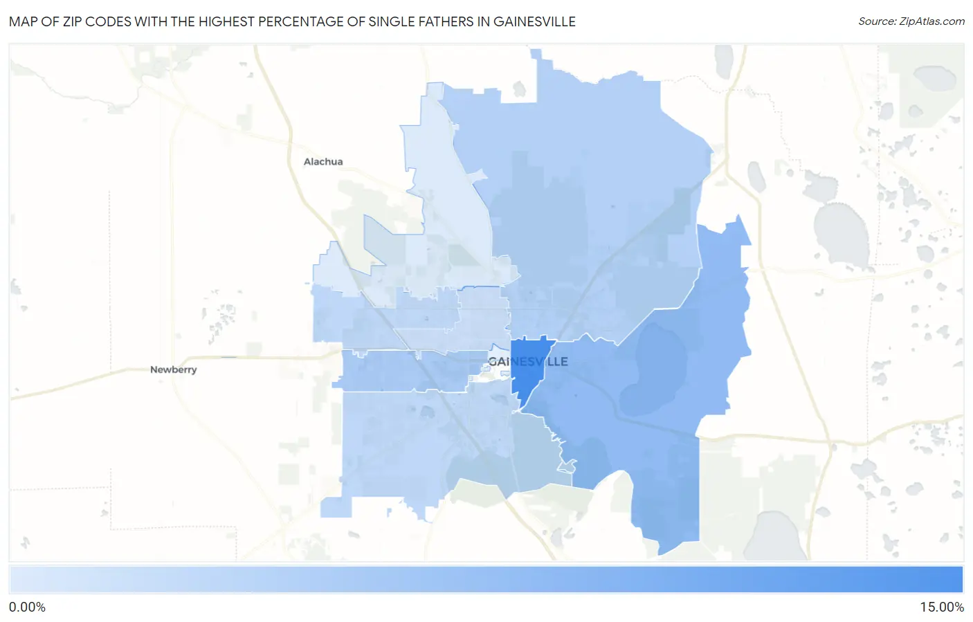 Zip Codes with the Highest Percentage of Single Fathers in Gainesville Map