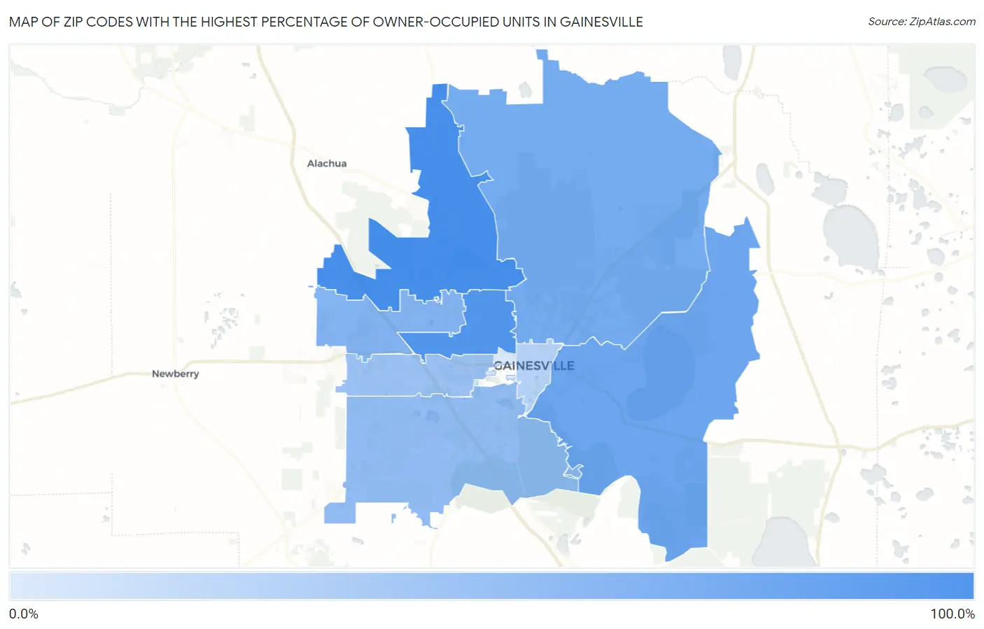 Zip Codes with the Highest Percentage of Owner-Occupied Units in Gainesville Map