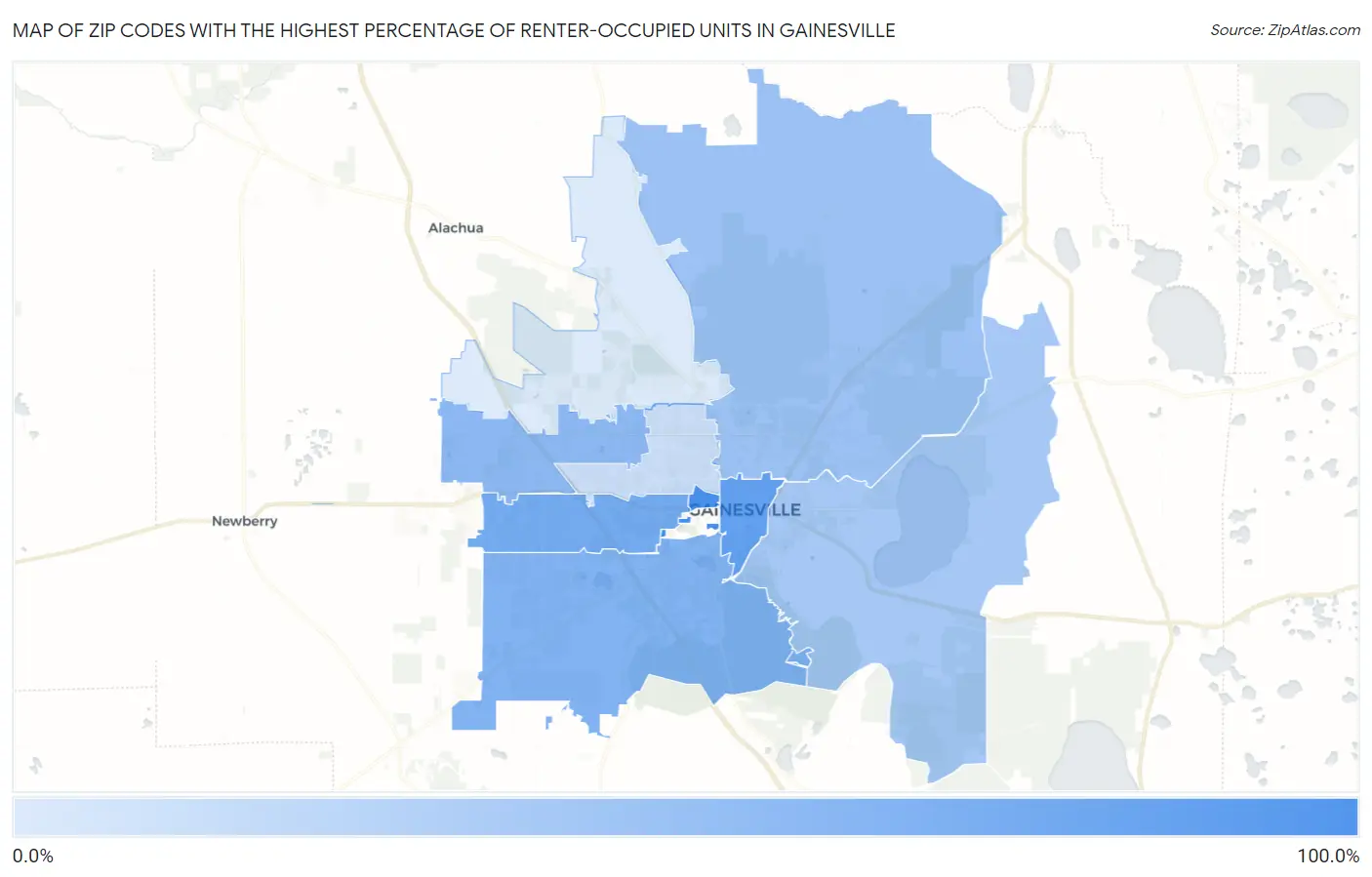 Zip Codes with the Highest Percentage of Renter-Occupied Units in Gainesville Map