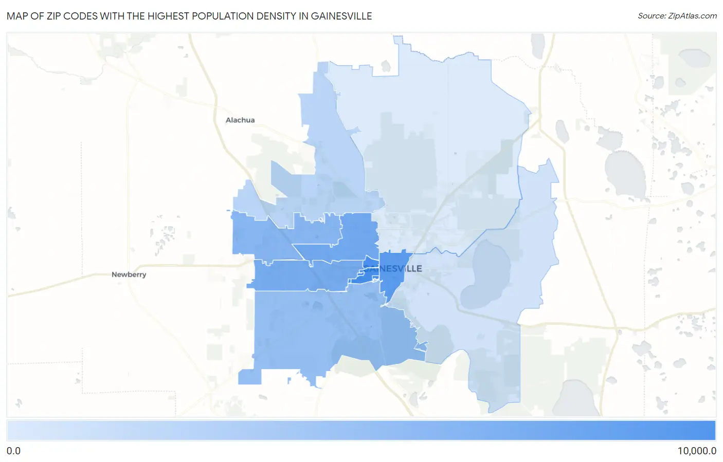 Zip Codes with the Highest Population Density in Gainesville Map