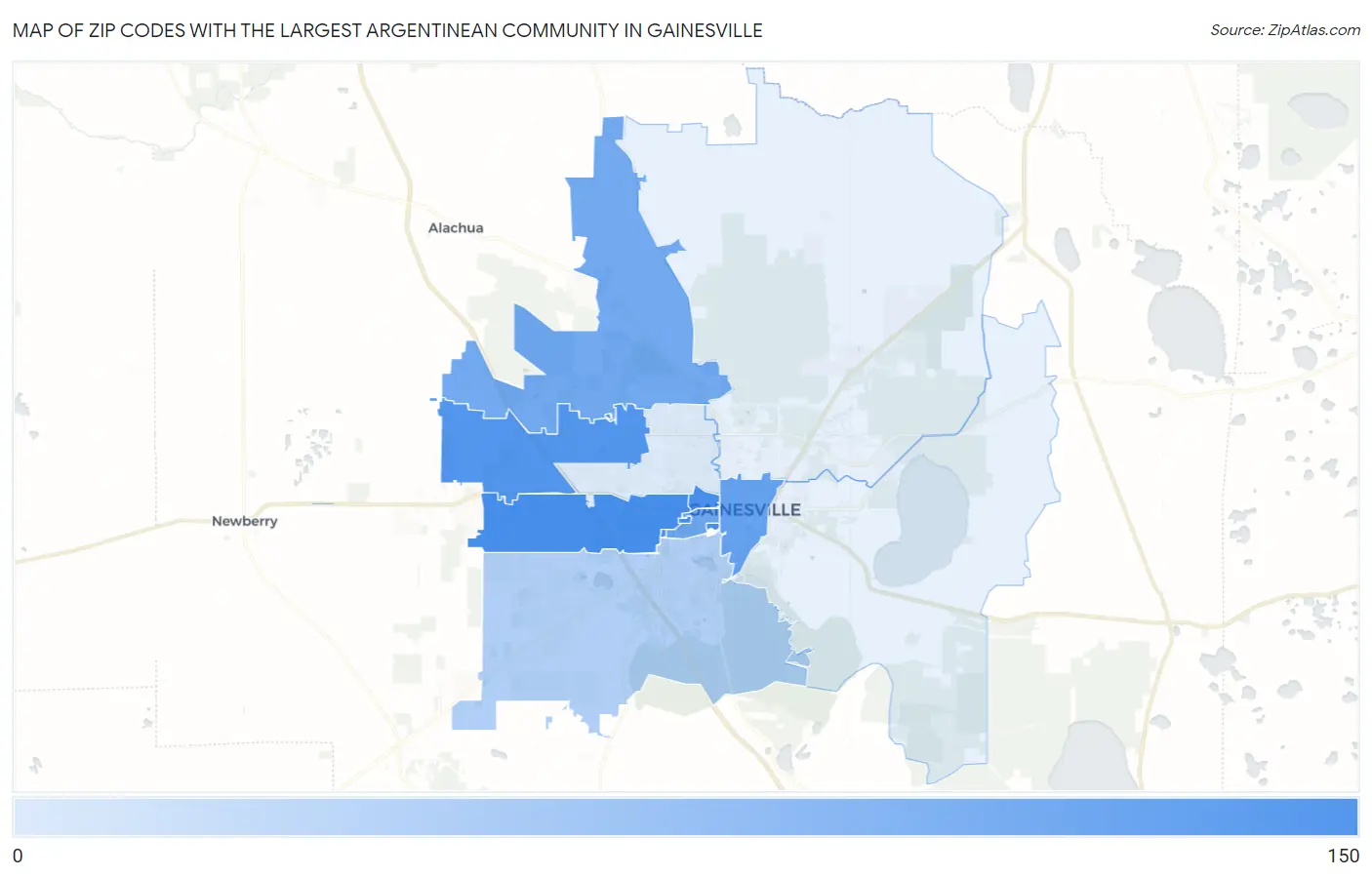 Zip Codes with the Largest Argentinean Community in Gainesville Map
