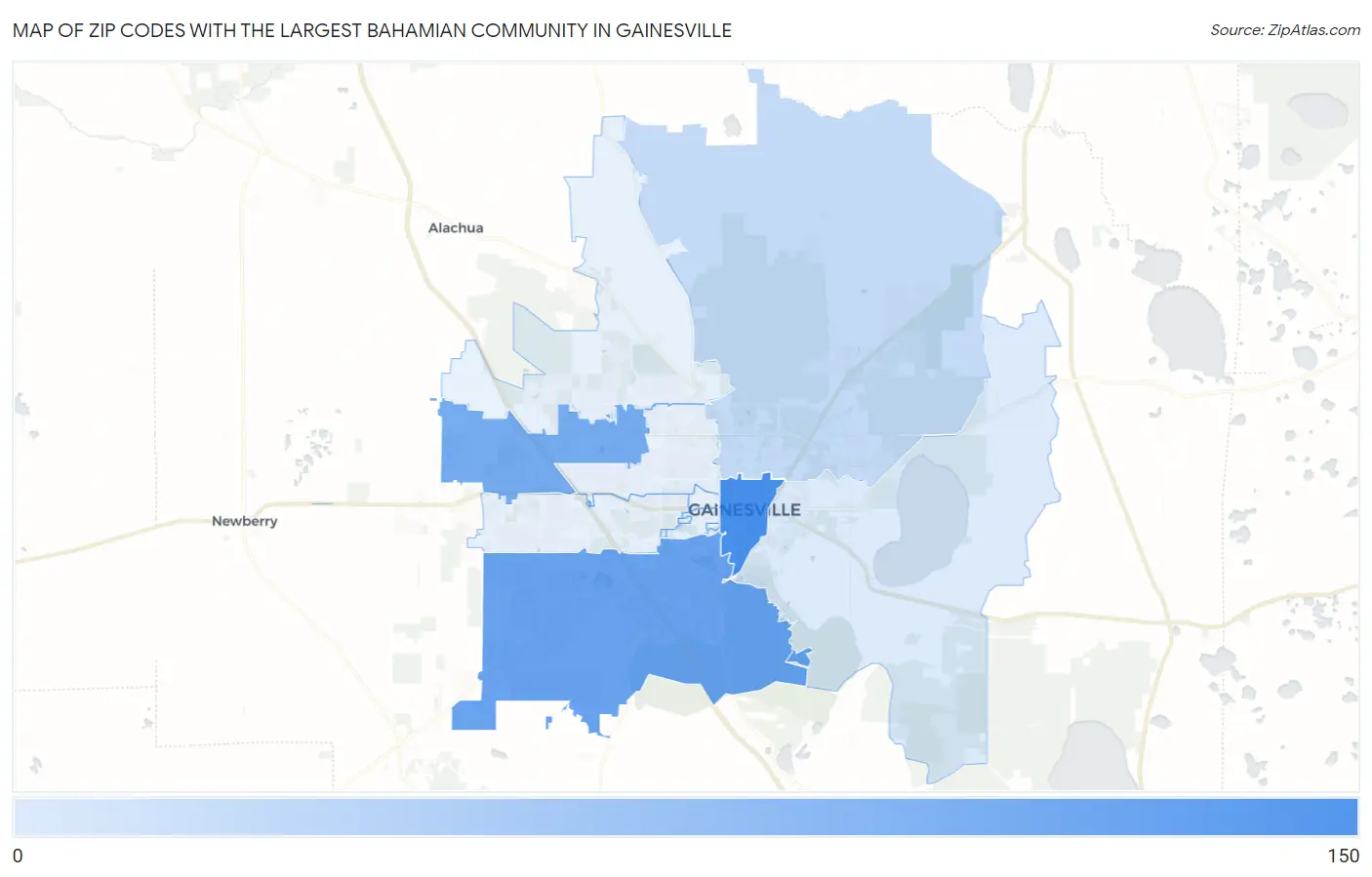 Zip Codes with the Largest Bahamian Community in Gainesville Map