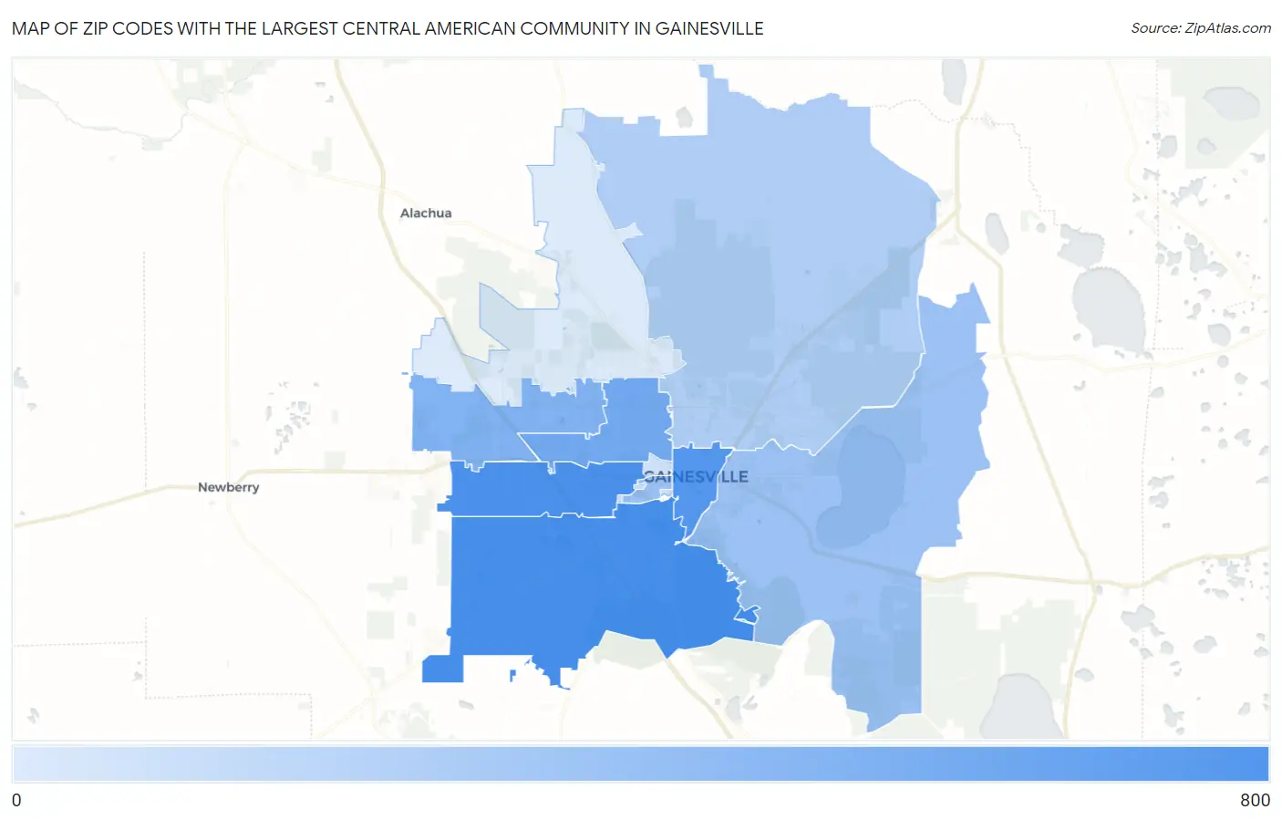 Zip Codes with the Largest Central American Community in Gainesville Map