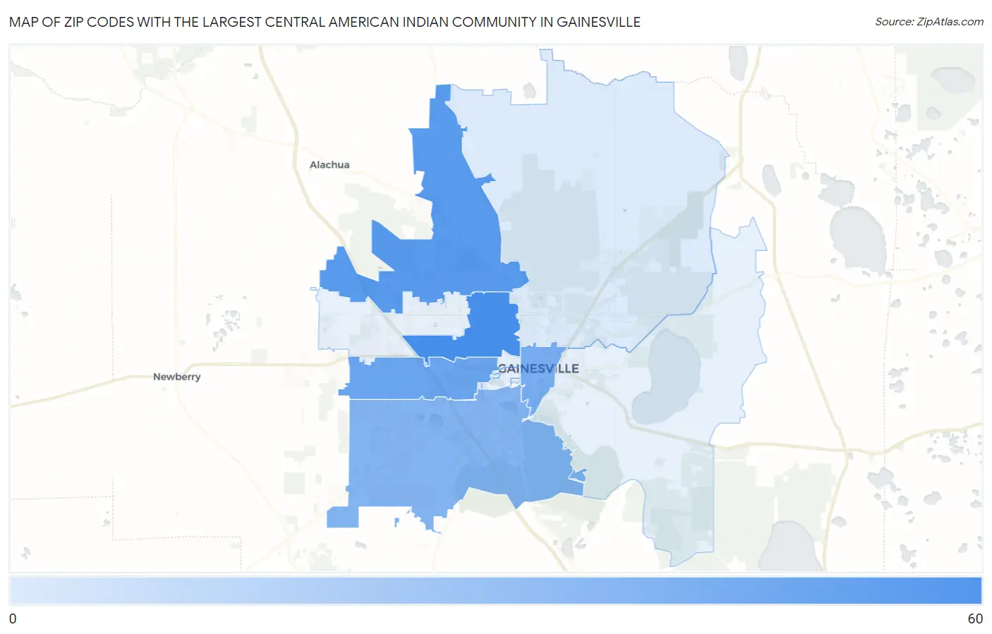 Zip Codes with the Largest Central American Indian Community in Gainesville Map