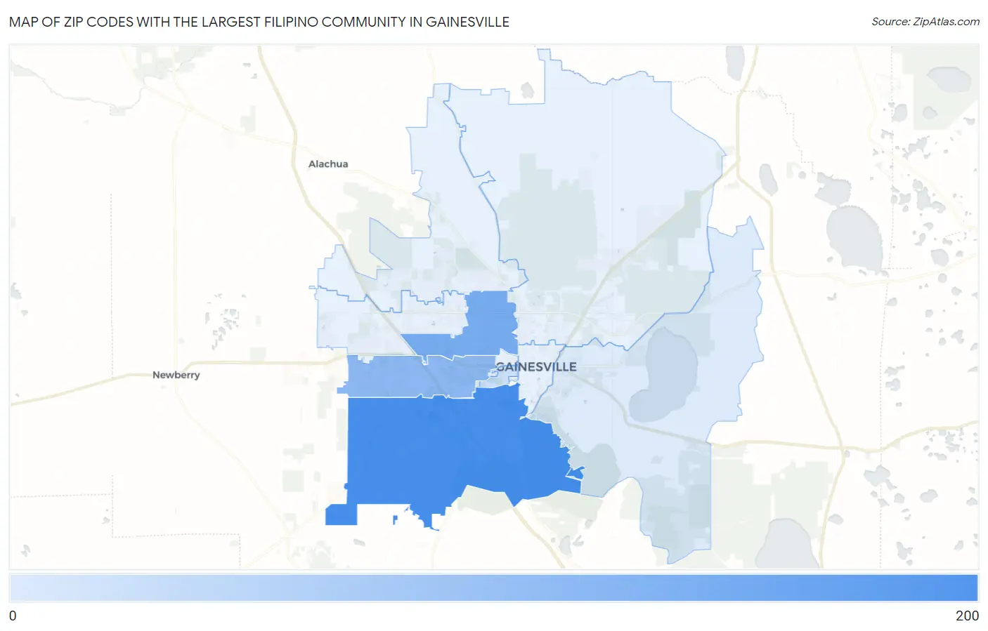 Zip Codes with the Largest Filipino Community in Gainesville Map