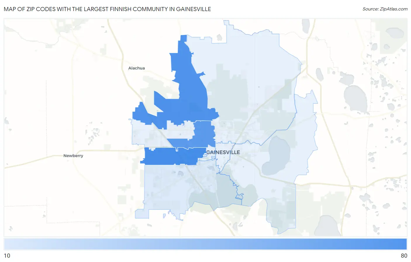 Zip Codes with the Largest Finnish Community in Gainesville Map