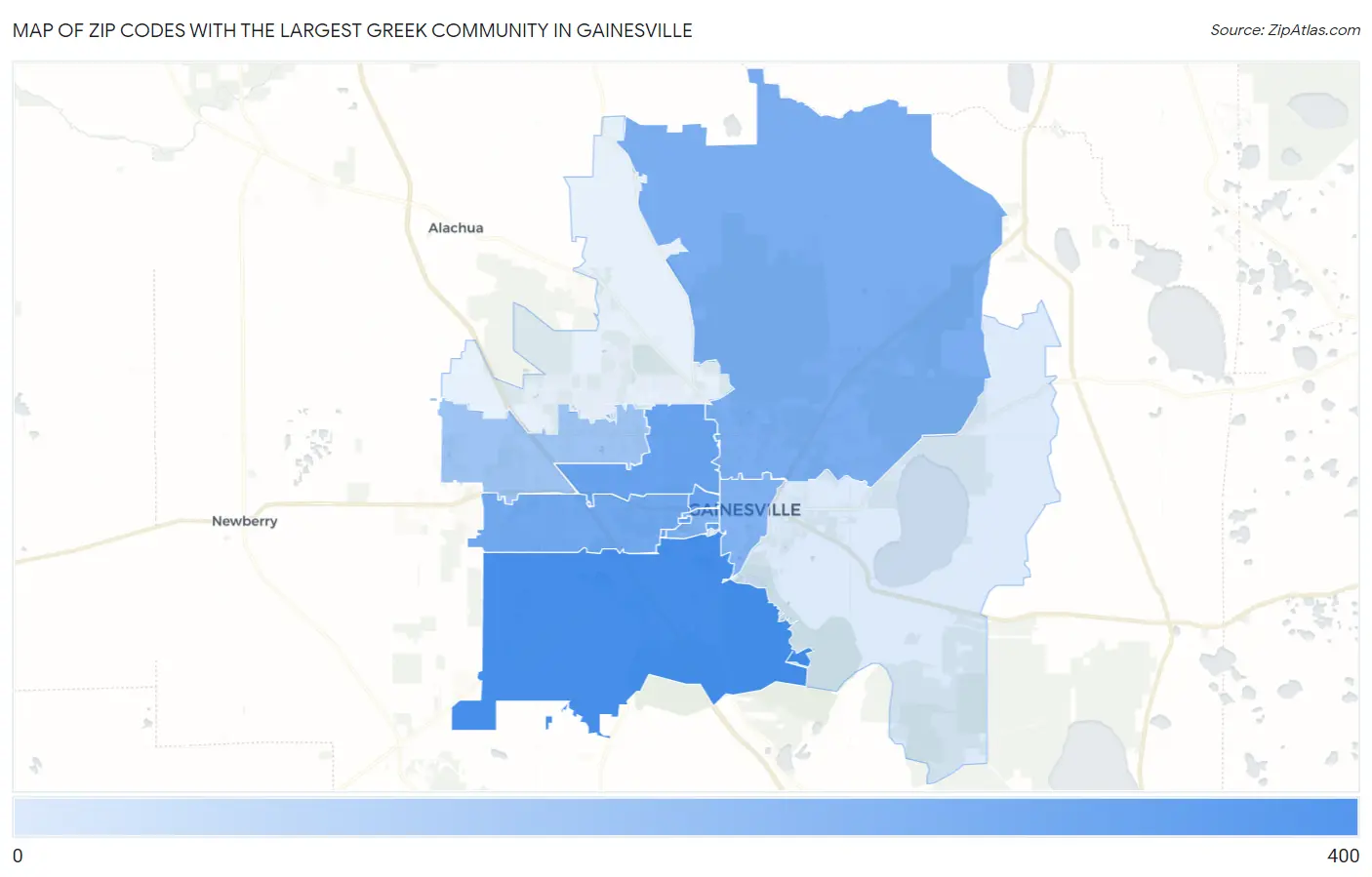 Zip Codes with the Largest Greek Community in Gainesville Map