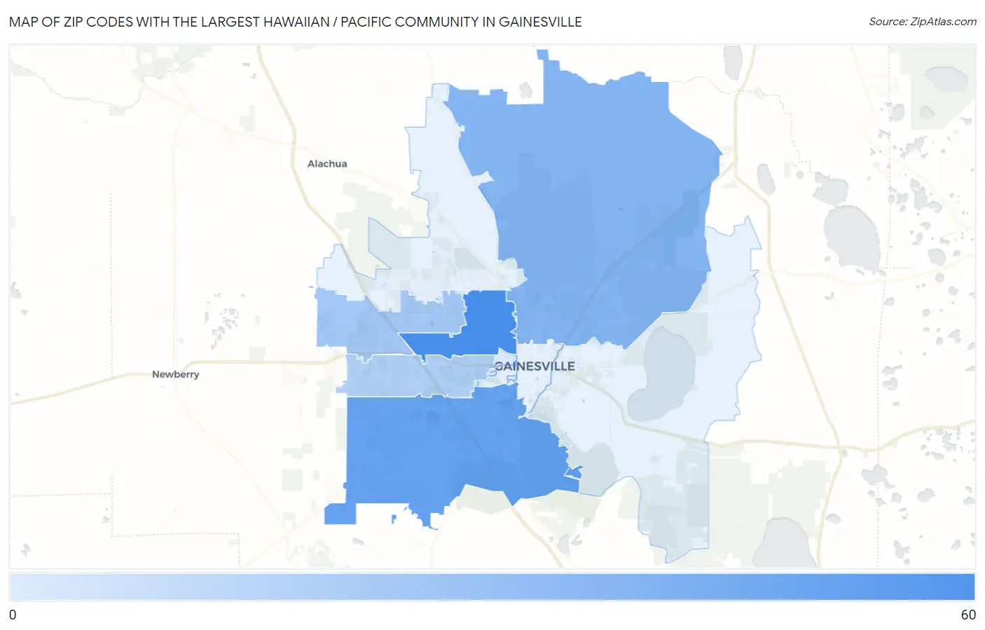 Zip Codes with the Largest Hawaiian / Pacific Community in Gainesville Map