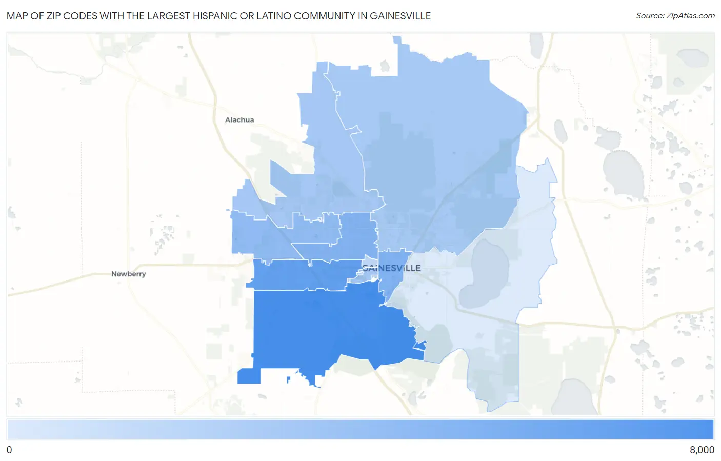 Zip Codes with the Largest Hispanic or Latino Community in Gainesville Map