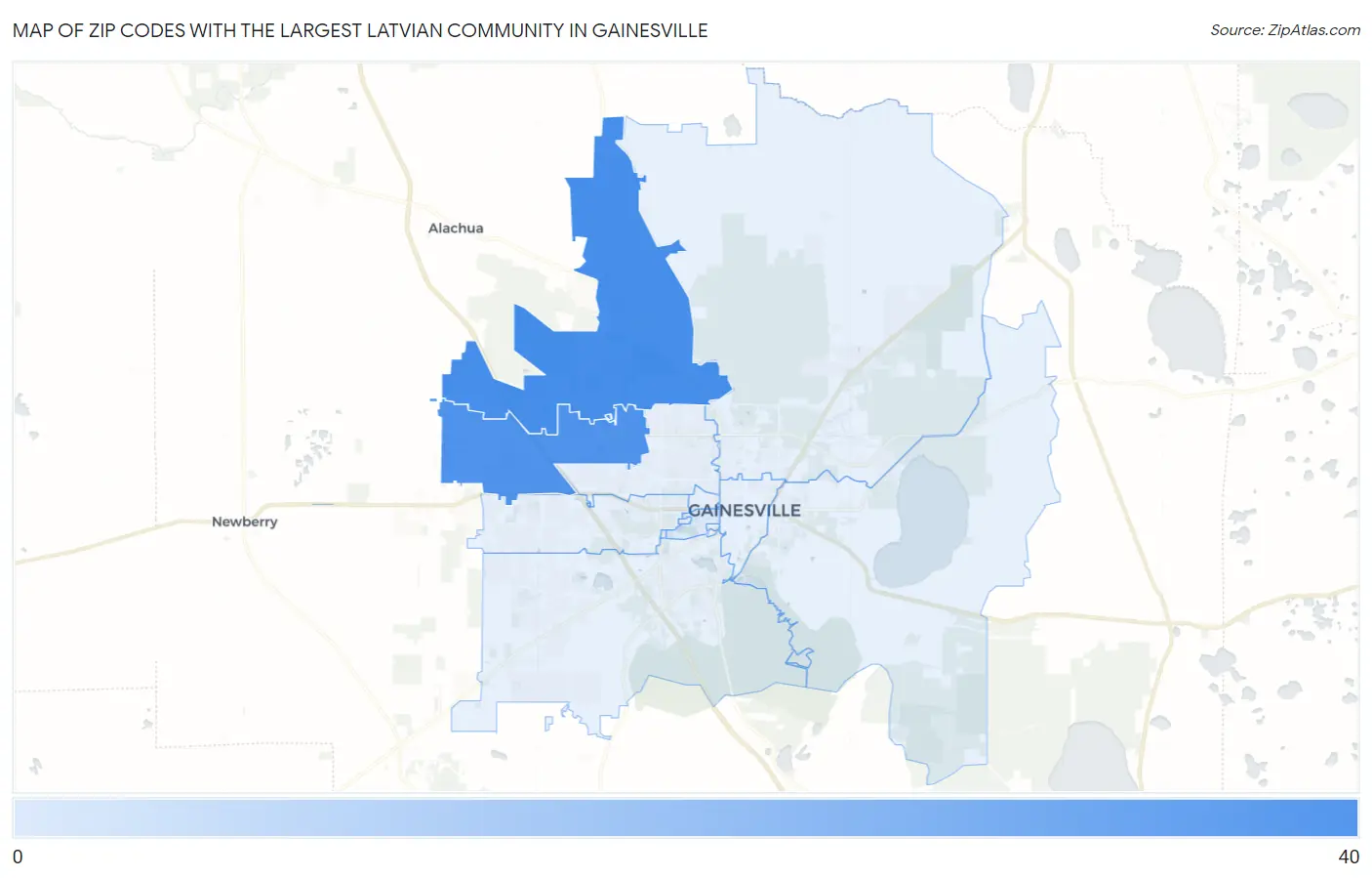 Zip Codes with the Largest Latvian Community in Gainesville Map