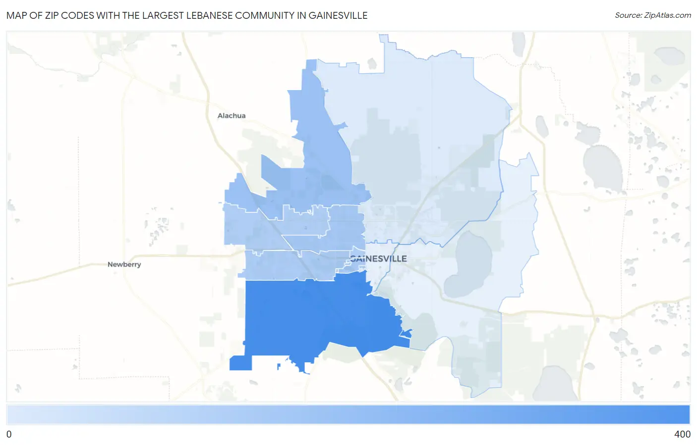 Zip Codes with the Largest Lebanese Community in Gainesville Map