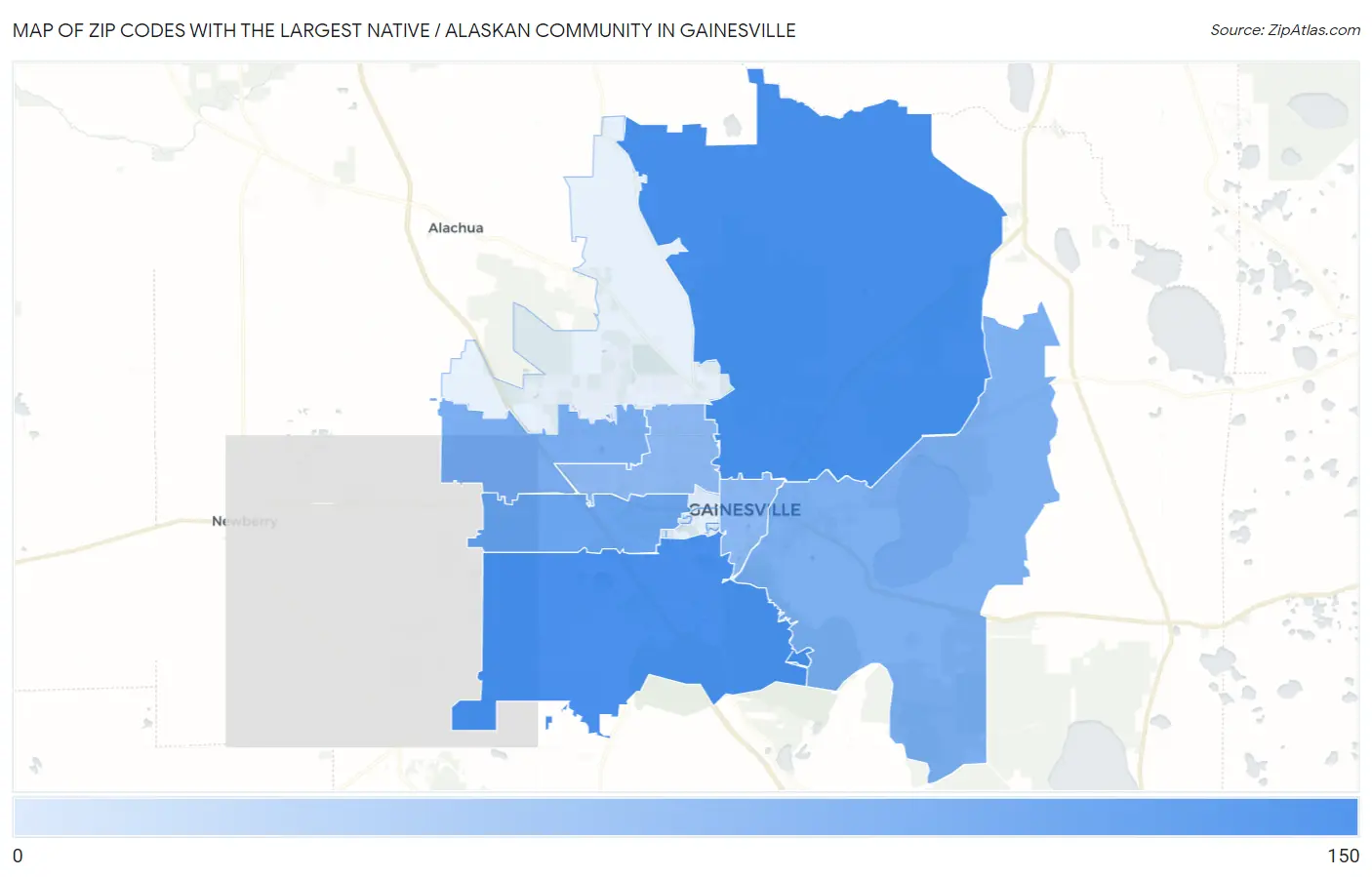 Zip Codes with the Largest Native / Alaskan Community in Gainesville Map