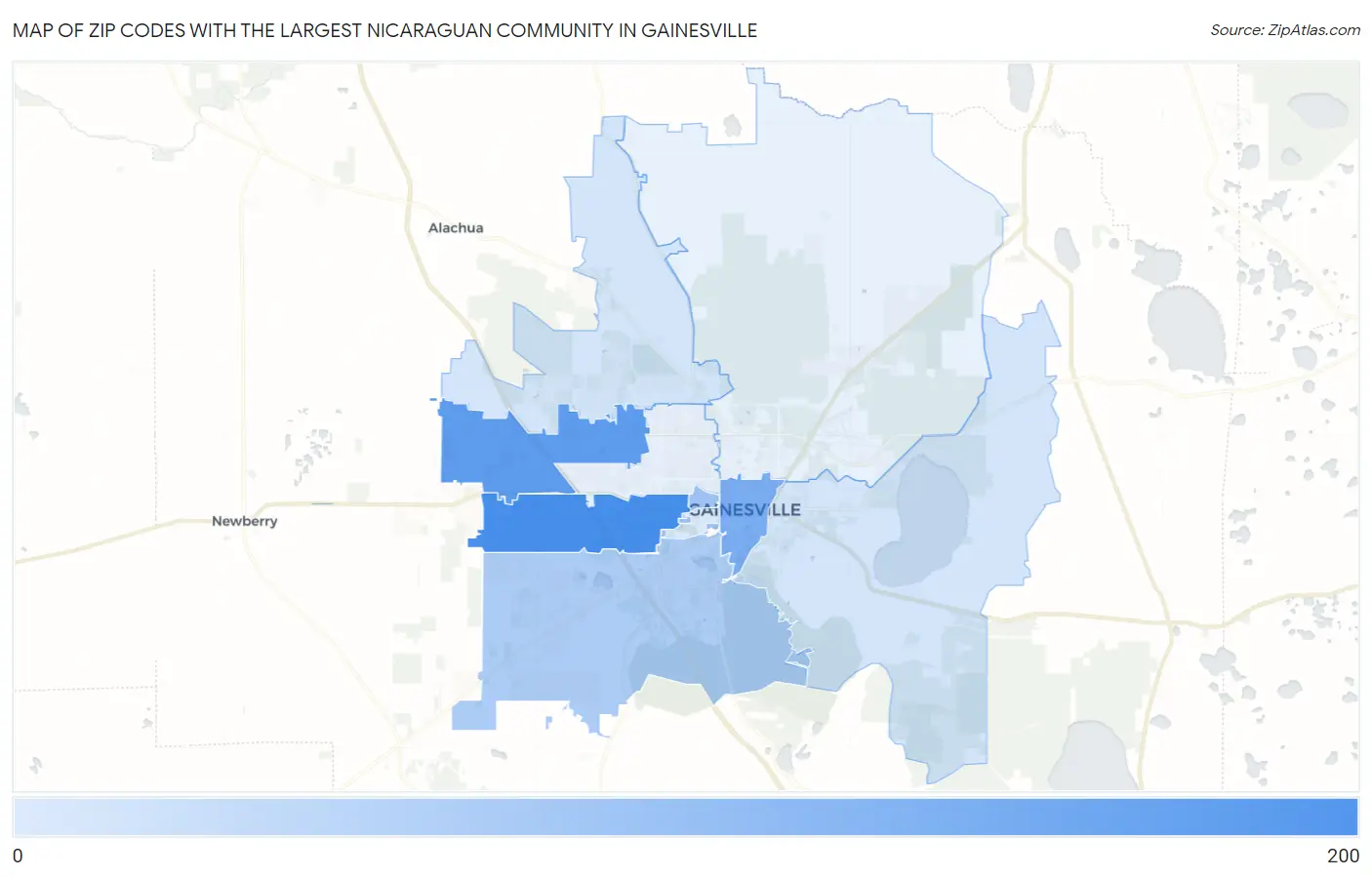 Zip Codes with the Largest Nicaraguan Community in Gainesville Map
