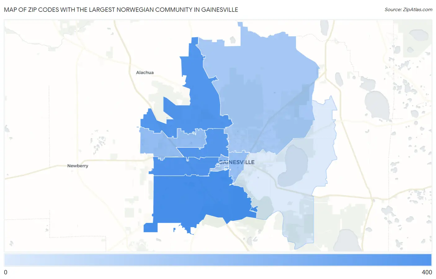 Zip Codes with the Largest Norwegian Community in Gainesville Map