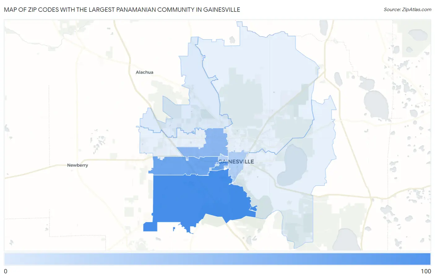 Zip Codes with the Largest Panamanian Community in Gainesville Map