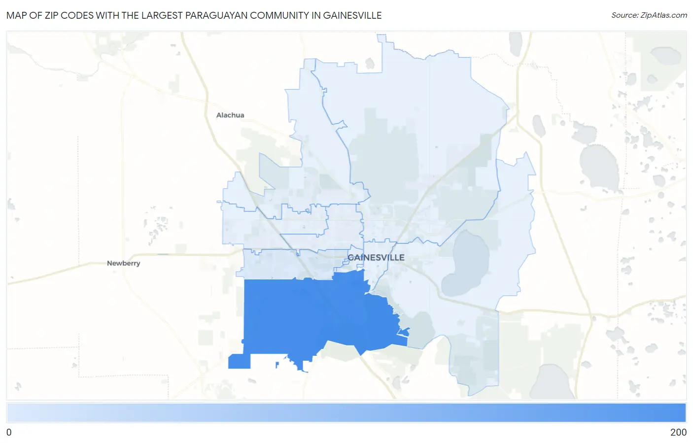 Zip Codes with the Largest Paraguayan Community in Gainesville Map