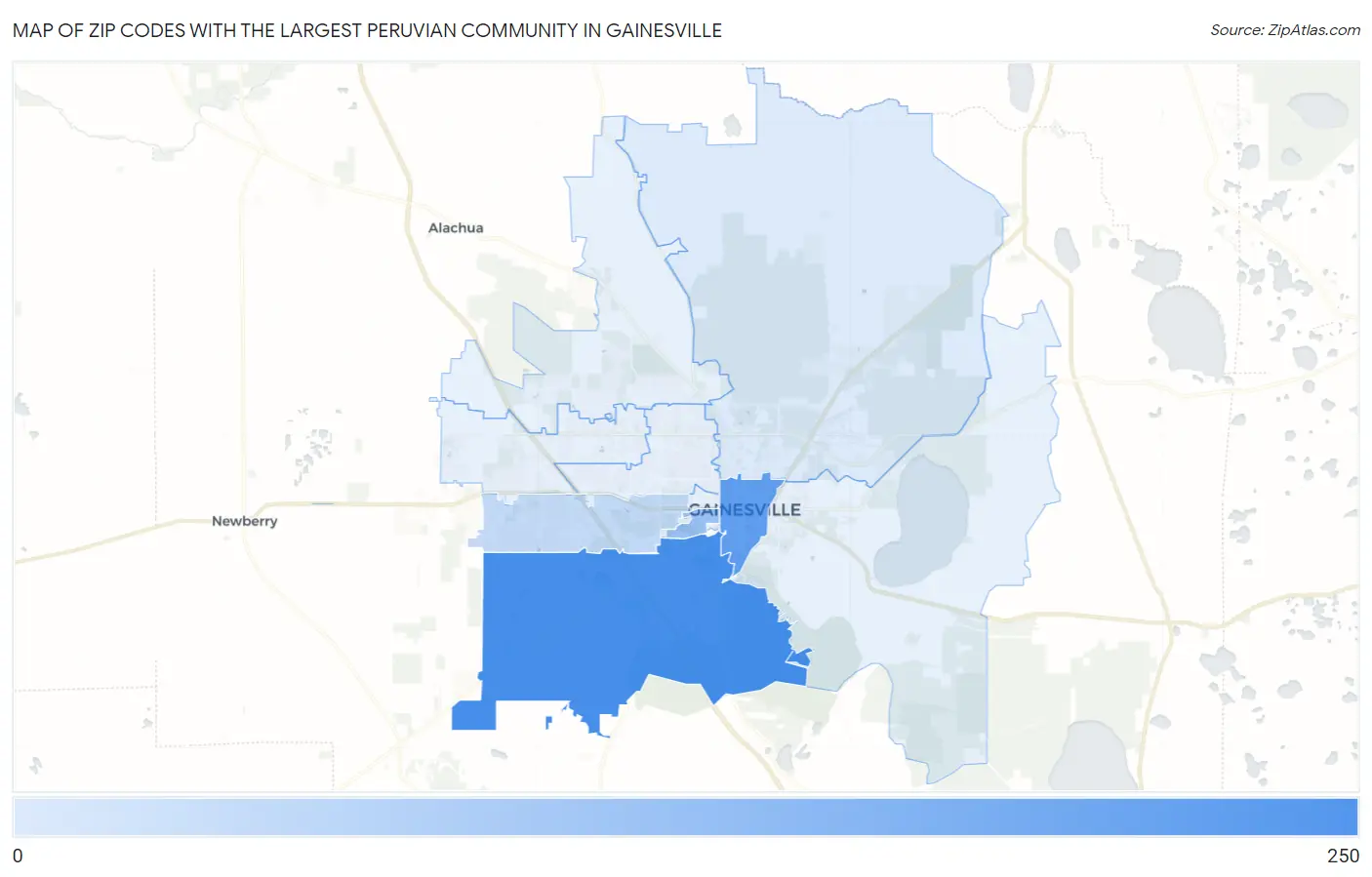 Zip Codes with the Largest Peruvian Community in Gainesville Map