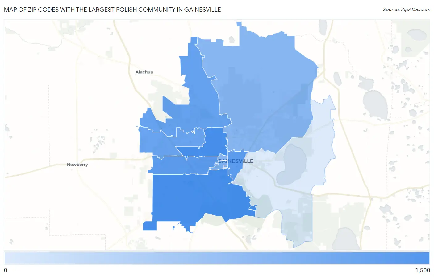 Zip Codes with the Largest Polish Community in Gainesville Map