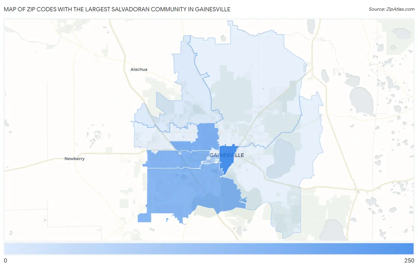 Zip Codes with the Largest Salvadoran Community in Gainesville Map