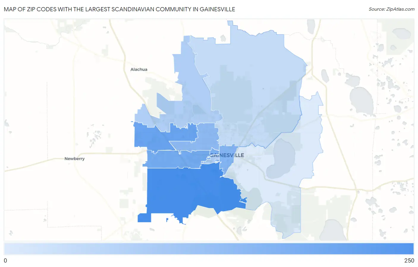 Zip Codes with the Largest Scandinavian Community in Gainesville Map