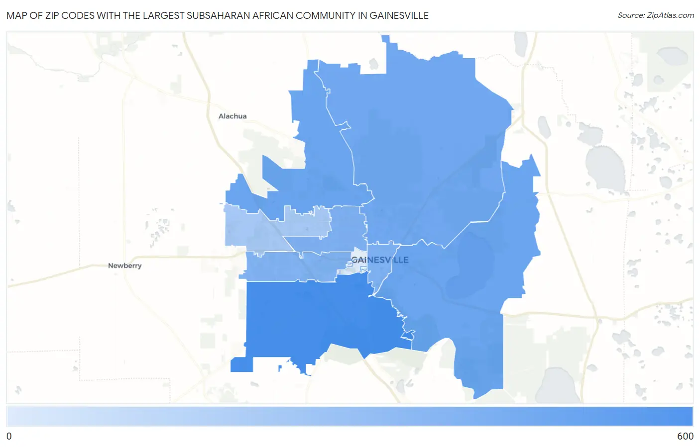 Zip Codes with the Largest Subsaharan African Community in Gainesville Map