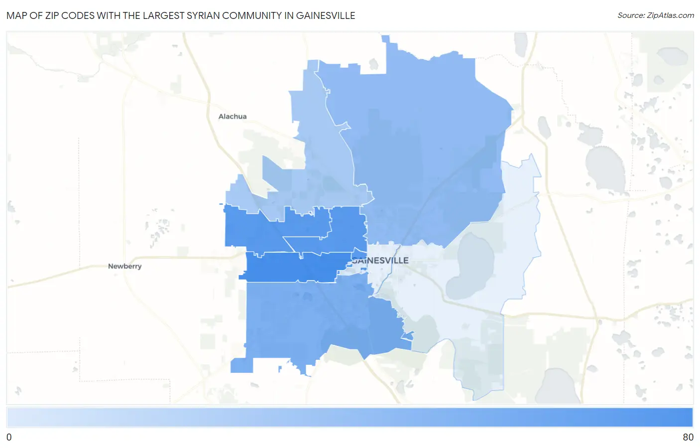 Zip Codes with the Largest Syrian Community in Gainesville Map