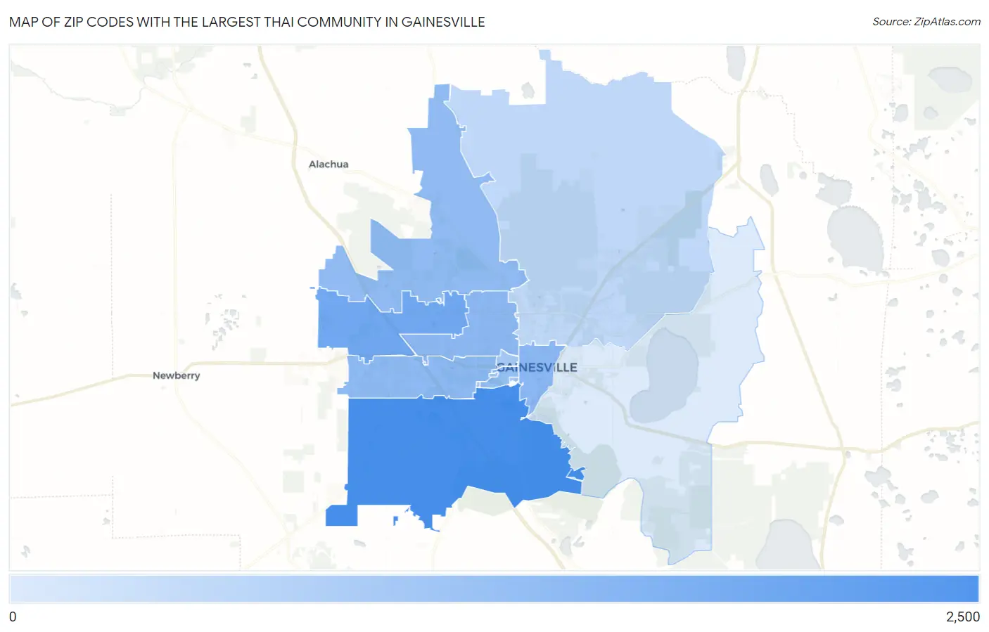 Zip Codes with the Largest Thai Community in Gainesville Map