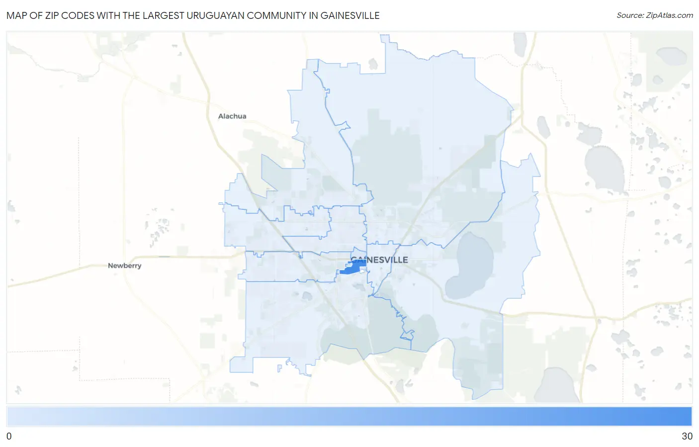Zip Codes with the Largest Uruguayan Community in Gainesville Map