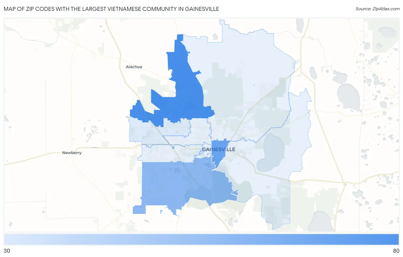 Zip Codes with the Largest Vietnamese Community in Gainesville Map