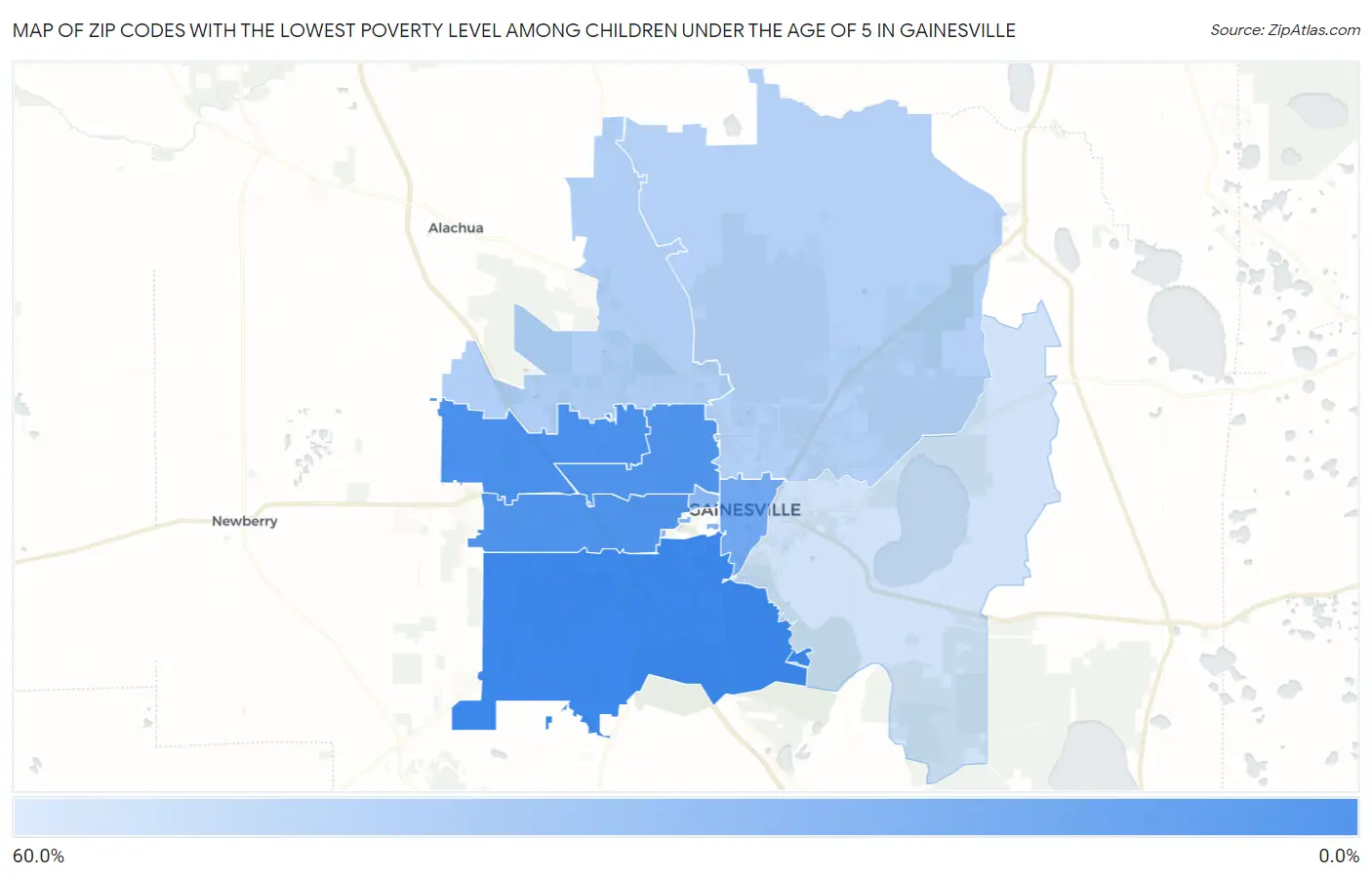 Zip Codes with the Lowest Poverty Level Among Children Under the Age of 5 in Gainesville Map