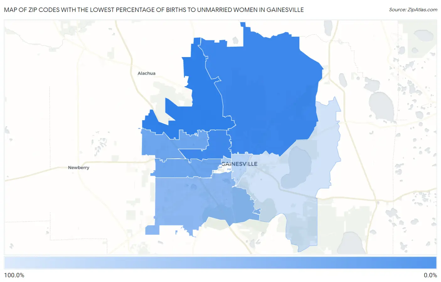 Zip Codes with the Lowest Percentage of Births to Unmarried Women in Gainesville Map