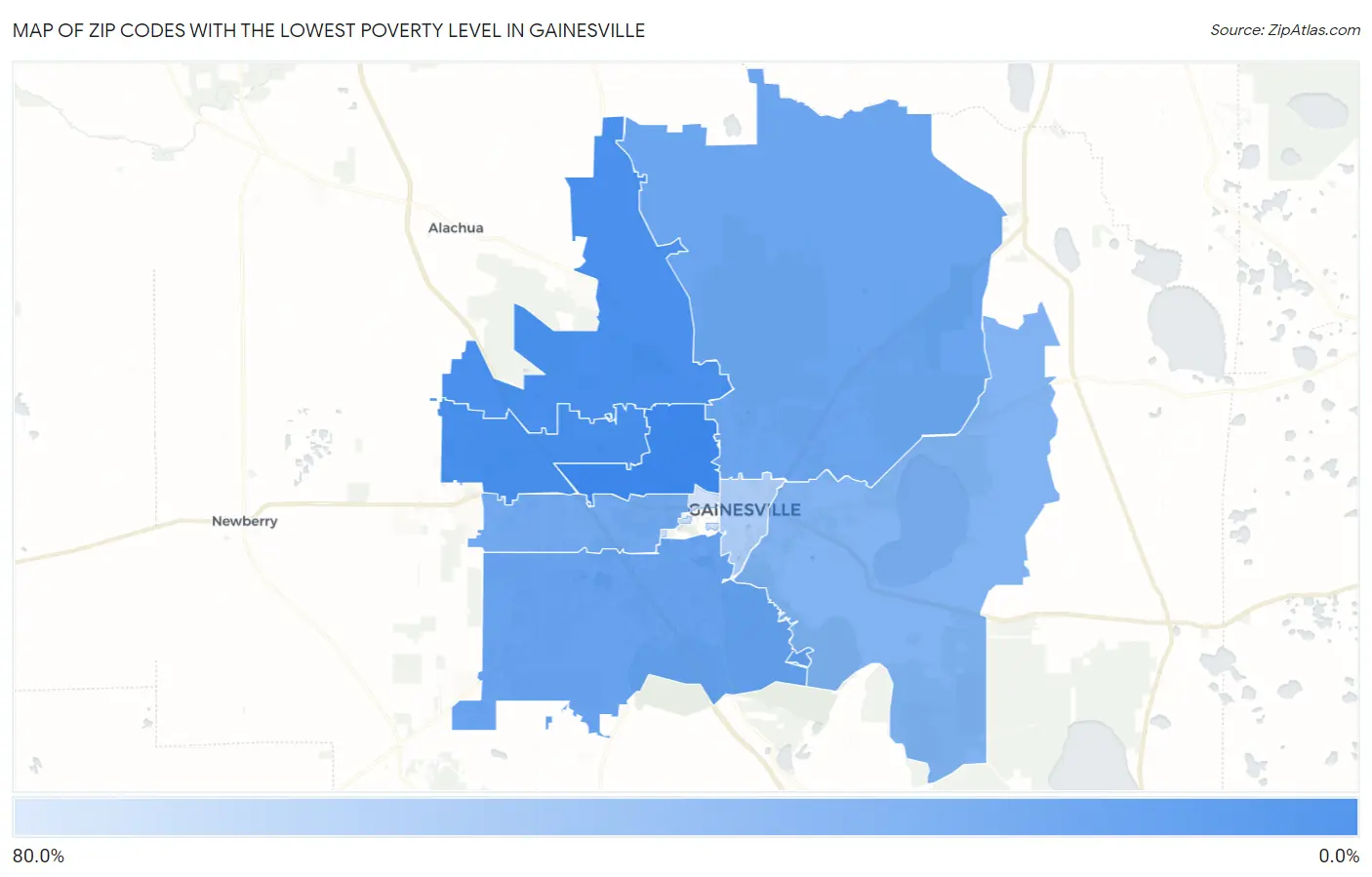 Zip Codes with the Lowest Poverty Level in Gainesville Map