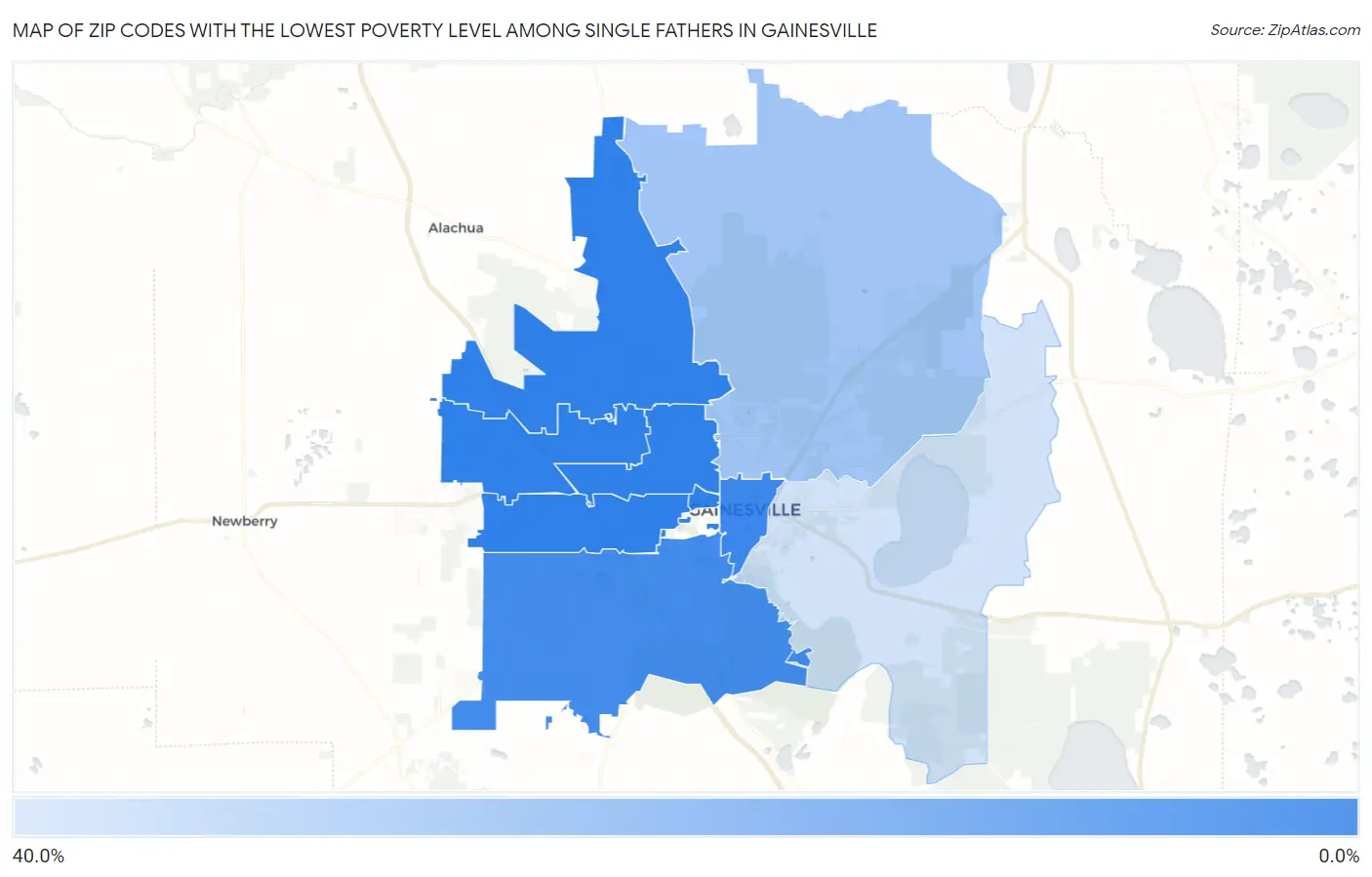 Zip Codes with the Lowest Poverty Level Among Single Fathers in Gainesville Map