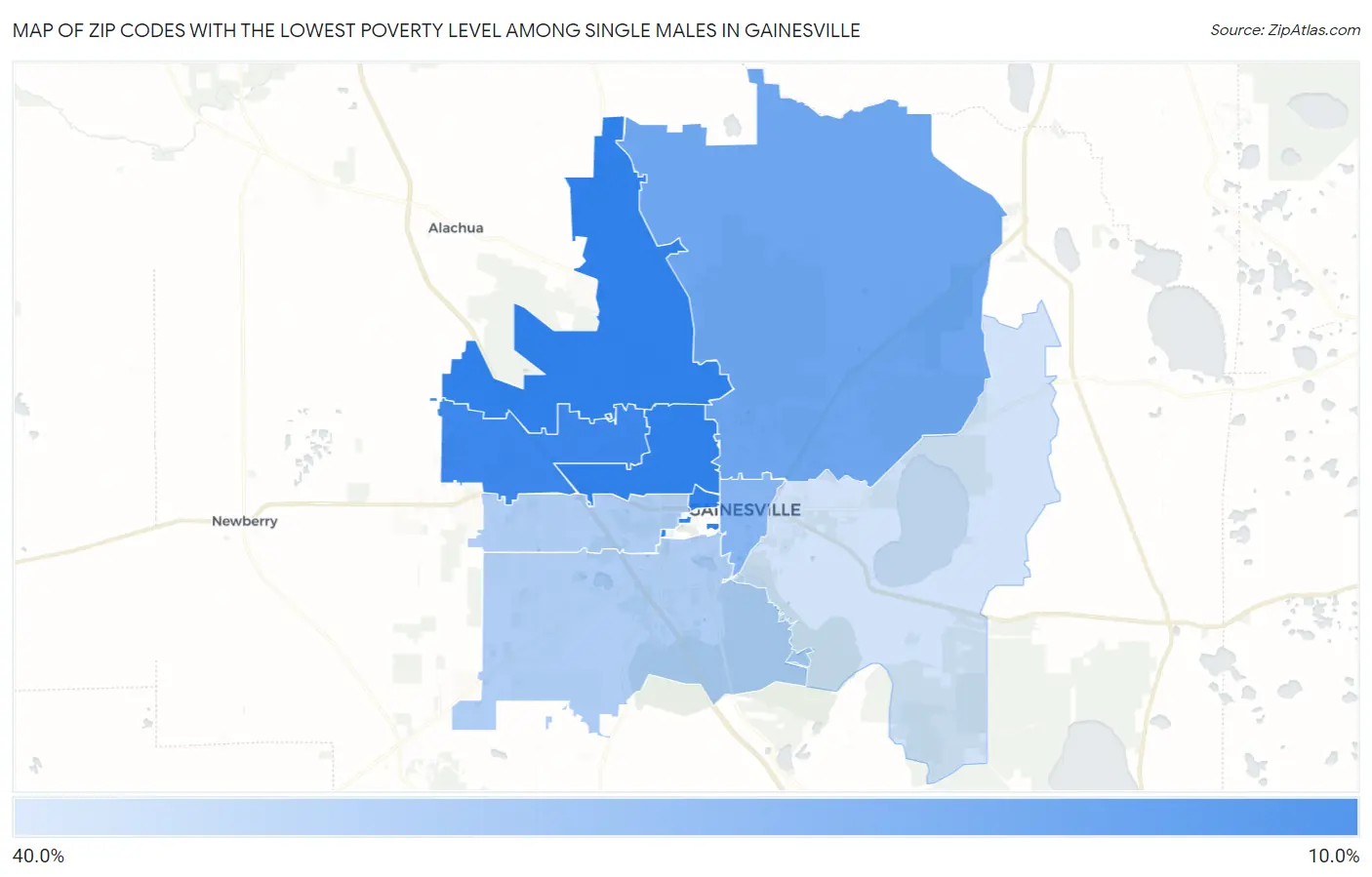 Zip Codes with the Lowest Poverty Level Among Single Males in Gainesville Map