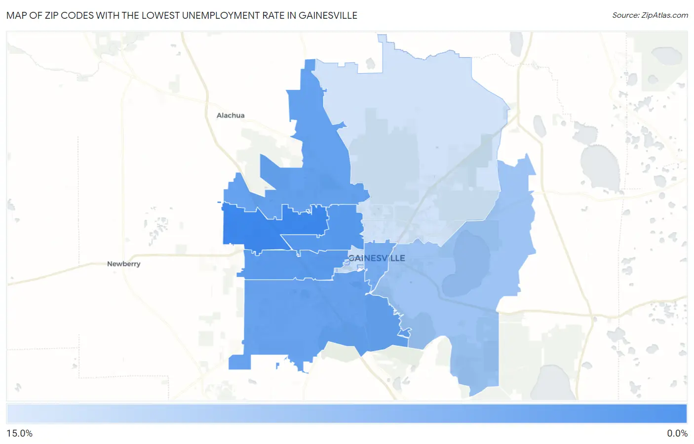 Zip Codes with the Lowest Unemployment Rate in Gainesville Map