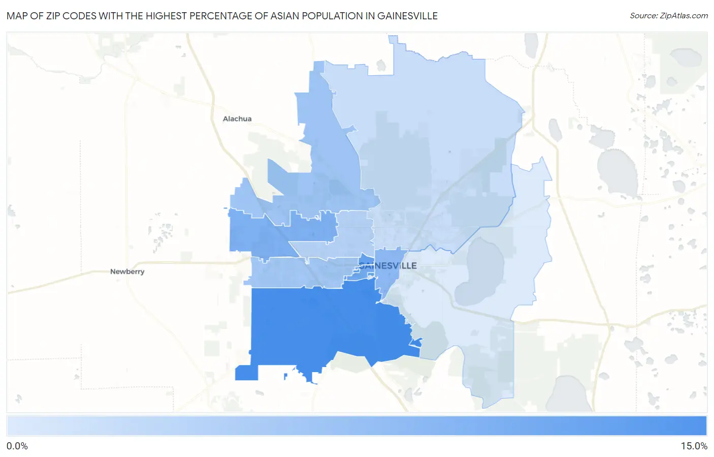 Zip Codes with the Highest Percentage of Asian Population in Gainesville Map