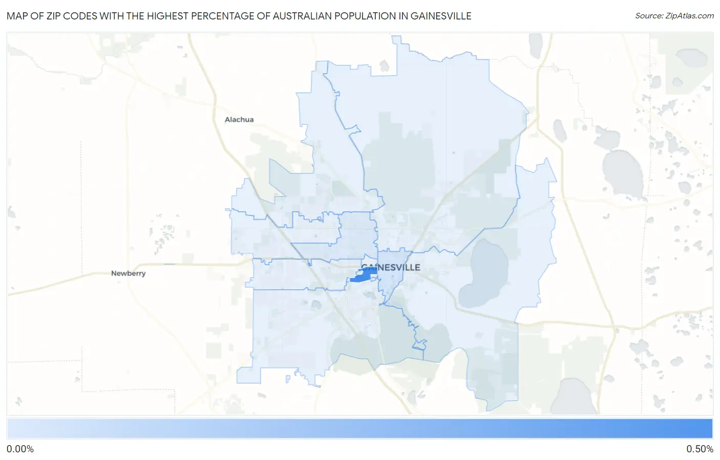 Zip Codes with the Highest Percentage of Australian Population in Gainesville Map