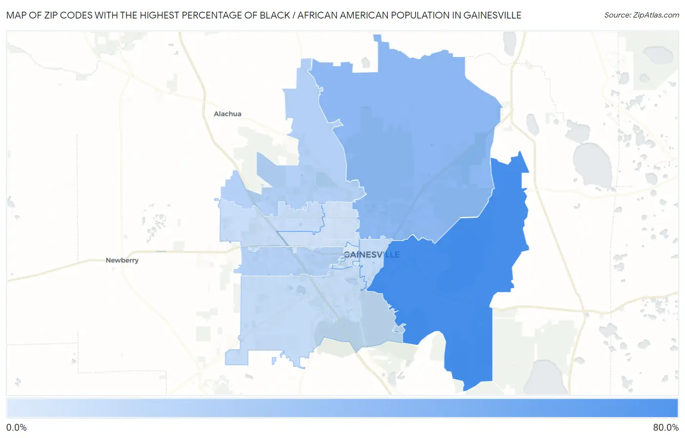 Zip Codes with the Highest Percentage of Black / African American Population in Gainesville Map