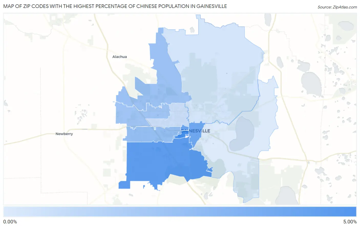 Zip Codes with the Highest Percentage of Chinese Population in Gainesville Map