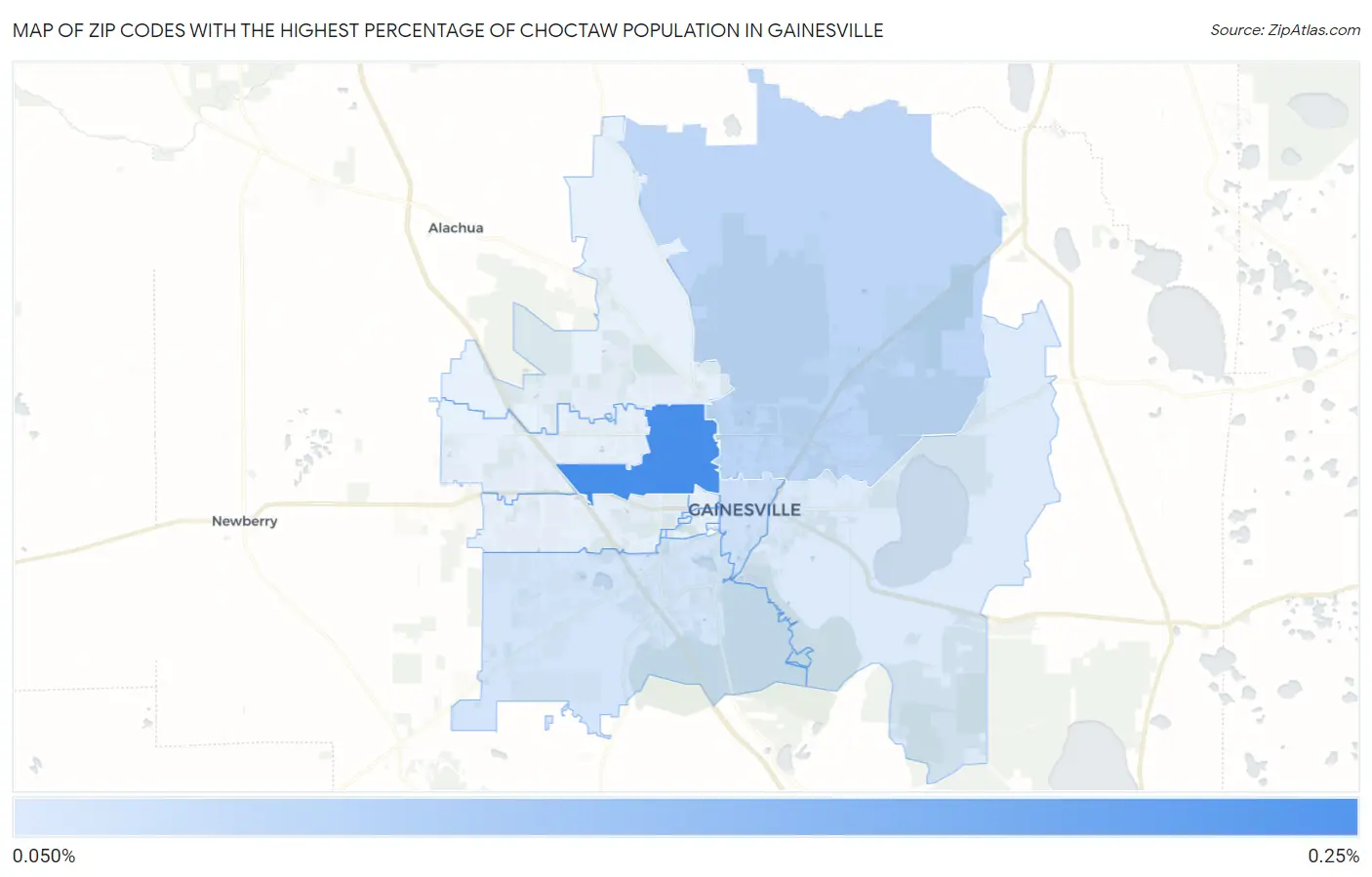Zip Codes with the Highest Percentage of Choctaw Population in Gainesville Map