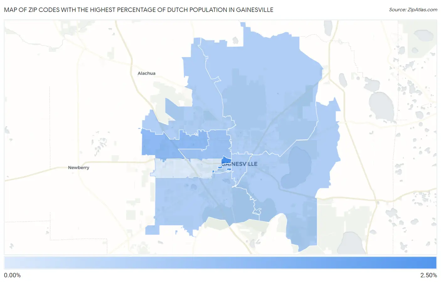 Zip Codes with the Highest Percentage of Dutch Population in Gainesville Map