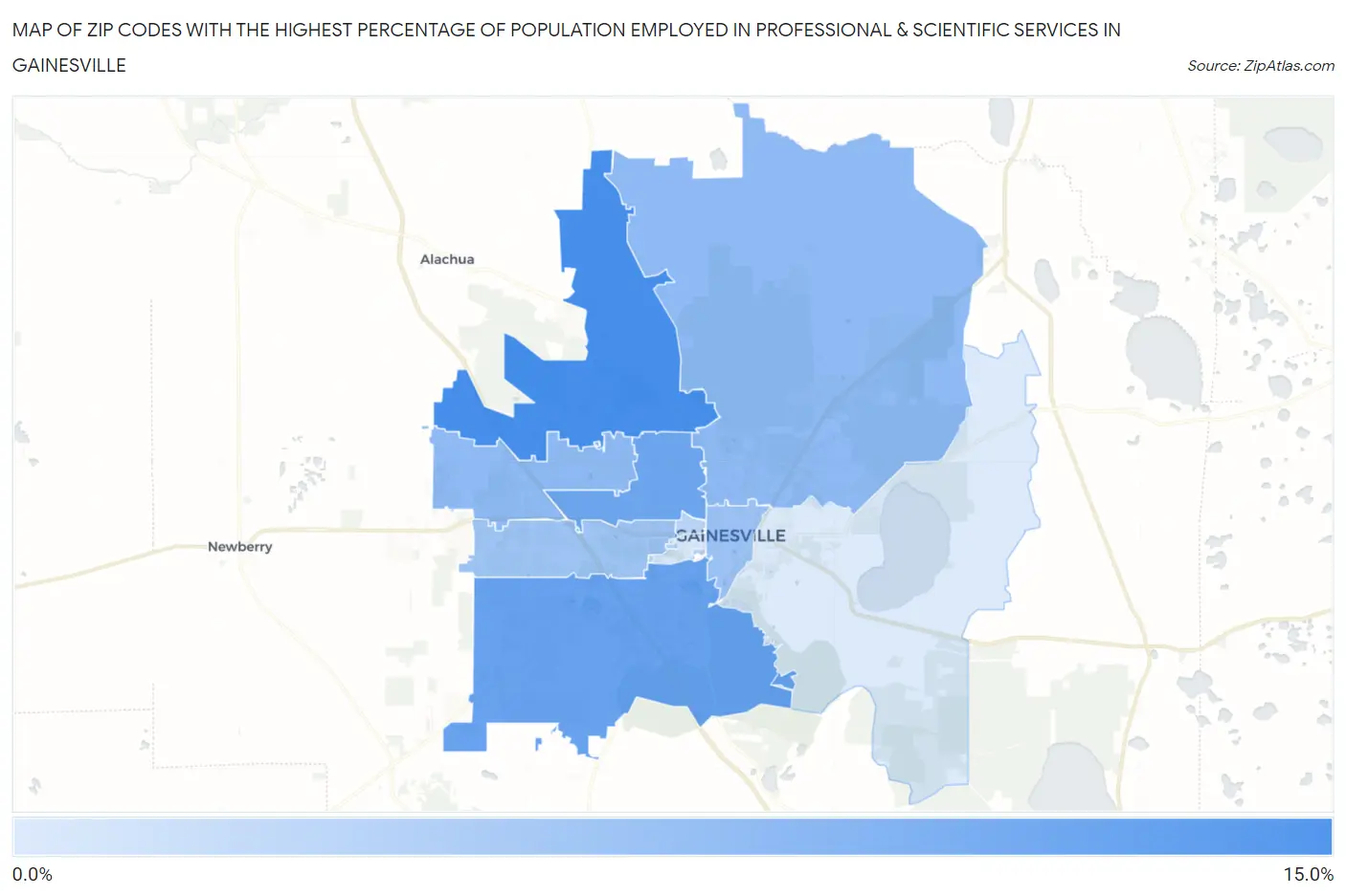 Zip Codes with the Highest Percentage of Population Employed in Professional & Scientific Services in Gainesville Map