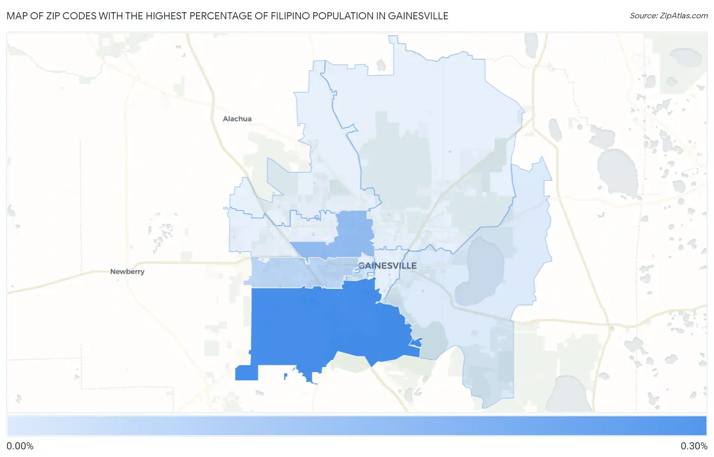Zip Codes with the Highest Percentage of Filipino Population in Gainesville Map