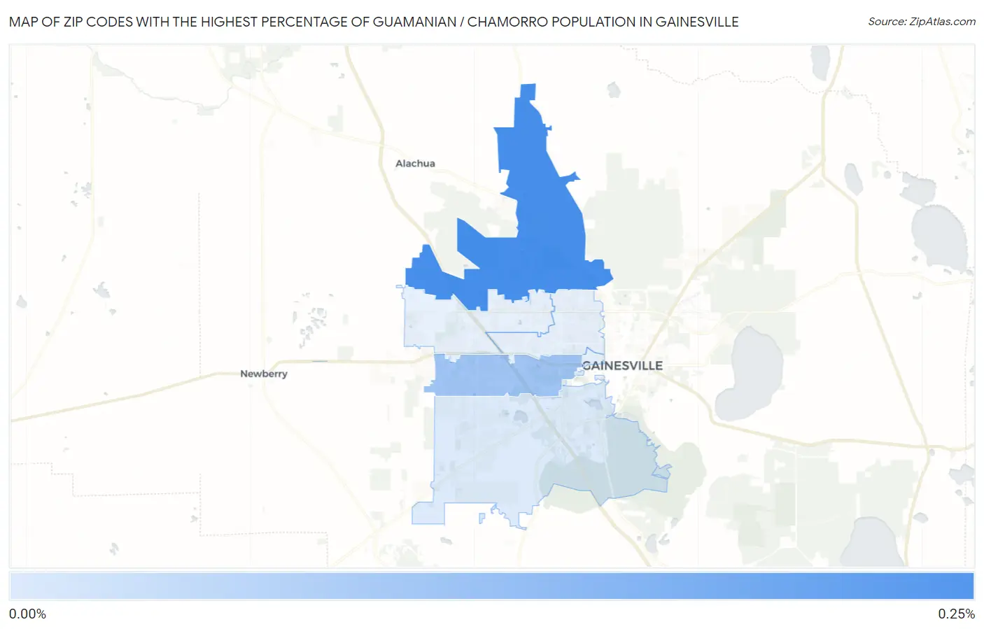 Zip Codes with the Highest Percentage of Guamanian / Chamorro Population in Gainesville Map